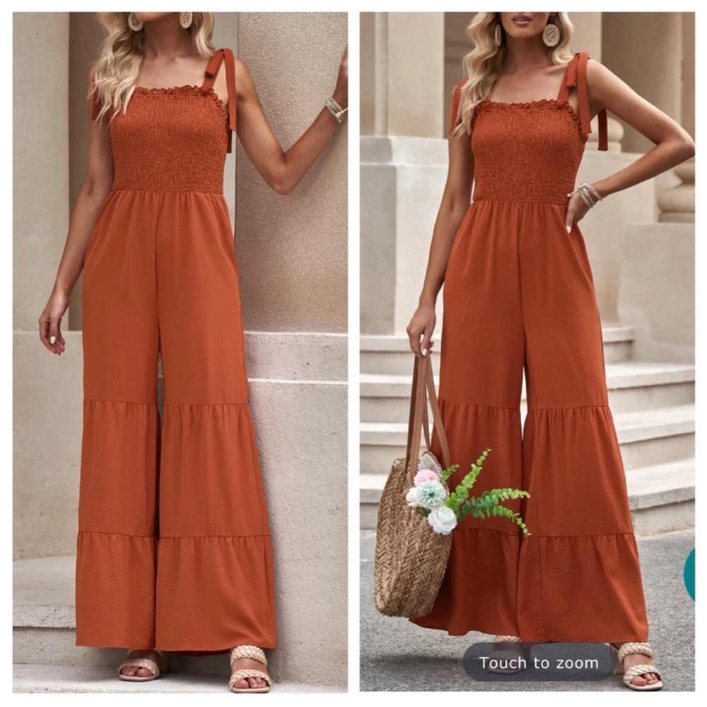 Leopard Print Smocked, Wide Leg Jumpsuit - Picture 6 of 7
